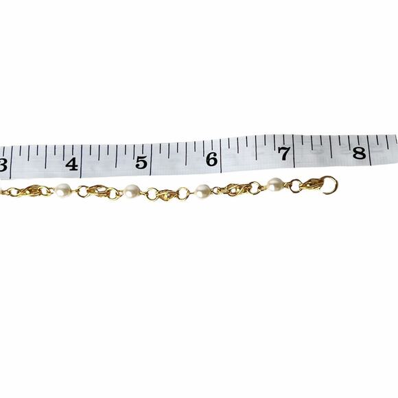 Fashion Bracelet Faux Pearl Station Chain Link Gold Tone Caged Ball Beads 7.5 In - Picture 6 of 6